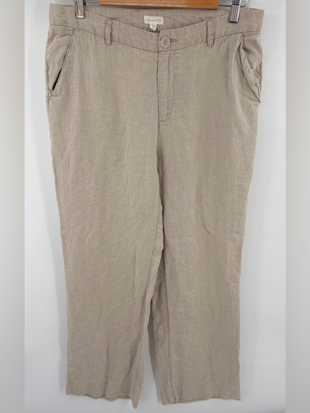 Garnett Hill organic linen tan relaxed pocket trouser pant women’s 12 resort